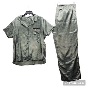 * Adonna XL pajama pant set brown blue diomond pattern Button top elastic waist